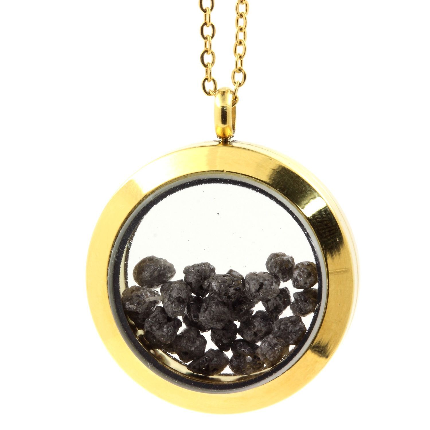 Collier médaillon 20 mm en or jaune et diamant gris brut véritable
