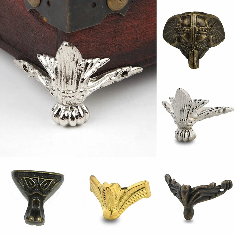 4pcs Jewelry Box Wooden Case Decorative Feet Leg Metal Corner Protector Guard