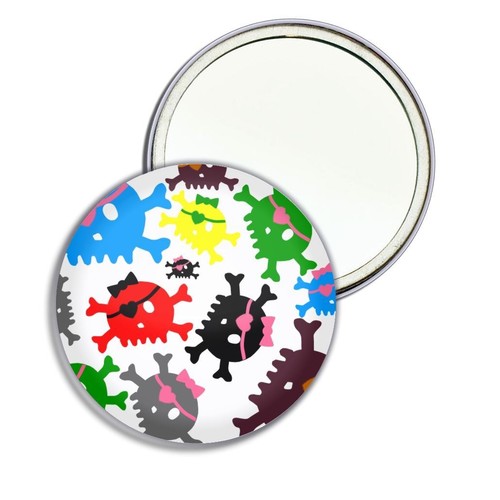 Totenkopf Bogen Muster 3 runde Spiegel Tasche kompakt (55 mm oder 77 mm) - Bild 1 von 6