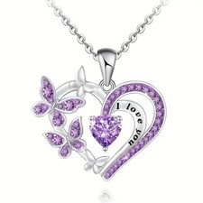 Elegant Butterfly Rhinestone Decor Heart-shaped Necklace For Teen Girls,