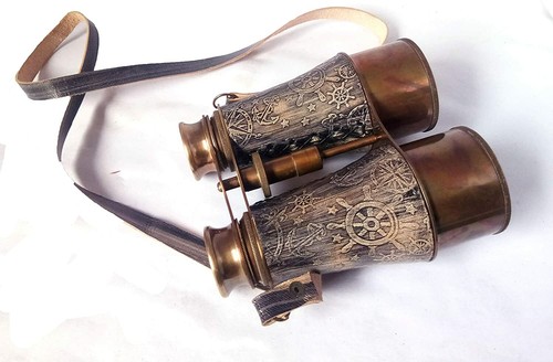 Sifaat World 6" Antique Solid Brass Leather Binocular with Supportive Neck Strap - 第 3/4 張圖片