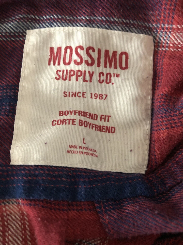 Mossimo Flannel Shirt Womens L Red Plaid Boyfriend Fit Long Sleeve Pockets - Imagem 4 de 4