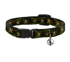 NEW OLIVE  GOLD STAR CAMO CAT COLLAR PREMIUM BREAKAWAY w/ BELL