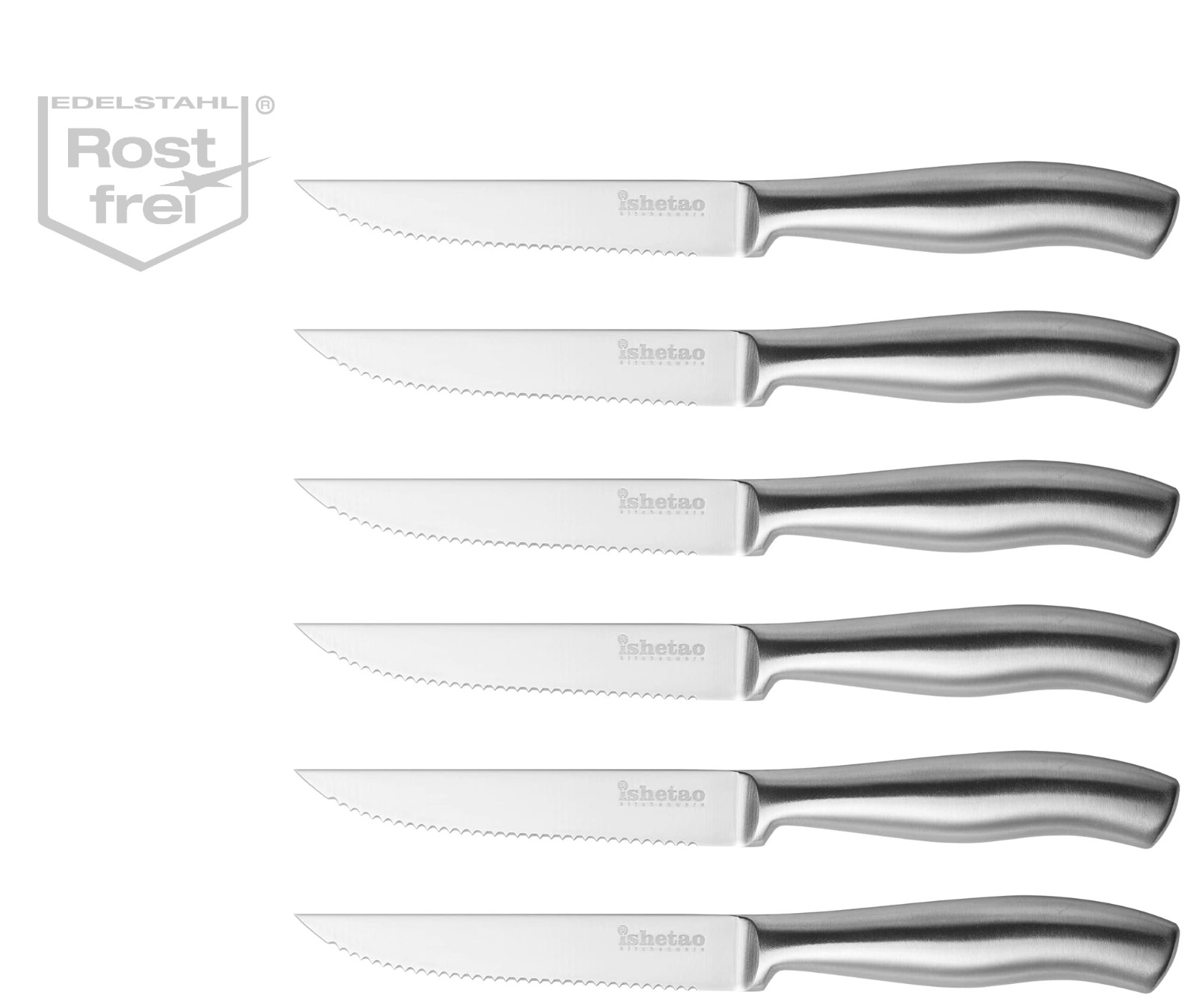 Steakmesser Pizzamesser Küchenmesser 6-tlg. mit 12 cm Wellenschliff, Ultrascharf