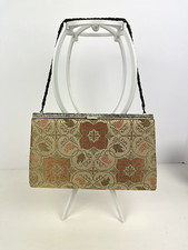 Vintage Clutch Purse, Evening Bag, gold fabric, chain strap and silver closure