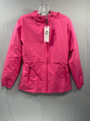 WP Weather Proof Women's Hot Pink Full Zip Lightweight Hooded Rain Jacket Small