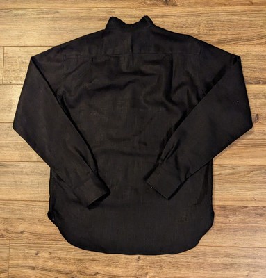 Basic Rights Men's Black Midweight Linen Band Collar LS Popover Shirt - S  EUC