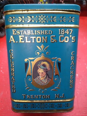 A.Elton & CO's Celebrated Crackers  Trenton N.J. Just Tin /Container Made In Eng