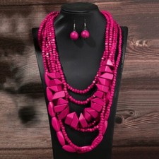 New 7 Multi Layer Round Wood Necklace Jewelry Set Collar Boho African Jewelry