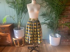 Vintage 1950s Black Yellow Green White Geometric Flannel Full Skirt