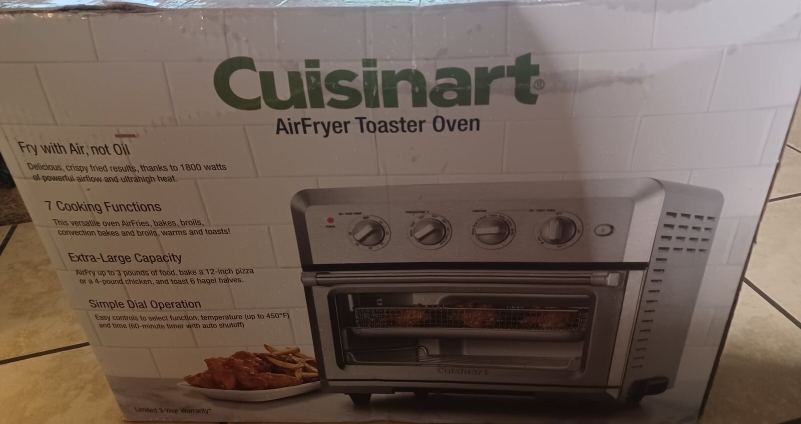 Cuisinart Four Friteuse à Air + Four à Convection avec Grille-Pain de Cuisinart, Four 7-en-1 avec Options de Cuisson, Grill, Chaleur & Réchauffement, Acier Inoxydable (TOA-60C