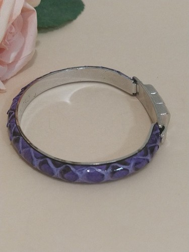 Italian Designer Peruzzi Oval Cuff Bangle Silver Tone Purple Leather - Picture 5 of 8