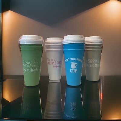 Lot Of 12 Travel Tumblers With Lids 12oz. Reusable 4 Colors/Slogans Packs  Of 3 | eBay