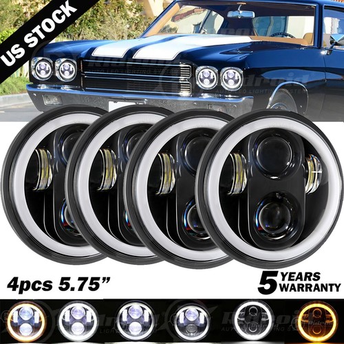 4PCS 5.75 5-3/4" Black LED Headlights For Cadillac DeVille 62-74 Calais 65-74 - 第 1/12 張圖片
