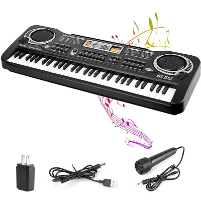 21'' Digital Music Piano Keyboard 61 Key for Kids Music Teaching Toys Gifts w/Mic