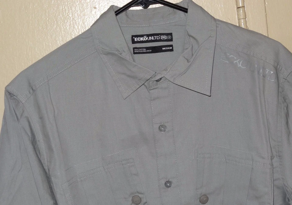 Camisa Ecko Unltd Unlimited Rhino Hombres Talla M Gris Abotonada Manga Larga NUEVA NUEVA CON ETIQUETAS Foto 2 de 4