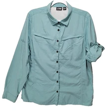 Eastern Mountain Sports Shirt Womens XL Teal Nylon Vented Hiking Outdoor Button