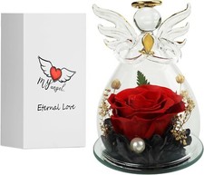Angel Rose Gifts for Women,Preserved Roses Forever Flower in Glass Angel Figurin