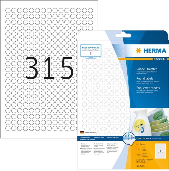 Etiketten A4 Weiß Ø 10 Mm Rund Movables-AblöSbar Papier Matt 7875 St.-image