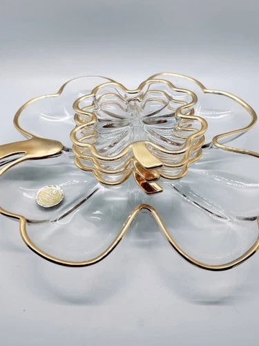 Jeanette Glass Shamrock  Plates with 22k Gold Trim Plus 3 smaller plates  VTG