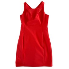 Belle Badgley Mischka Sheath Dress Size 12 Red Orange Crisscross Back Cutout EUC