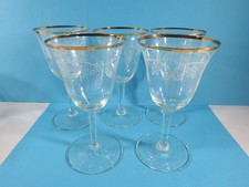 Vintage 5 Weingläser mit Goldrand geschliffen Weinranken 50/60er