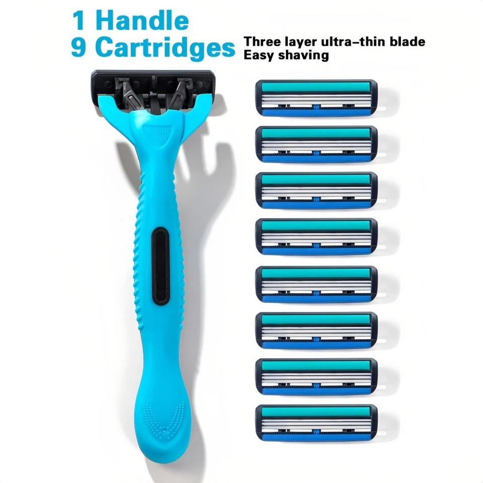 Men's Shaving Razor Blades 3-Blades Refills 1 Handle 9 Cartridges Shaving Bundle - Image 2 of 4