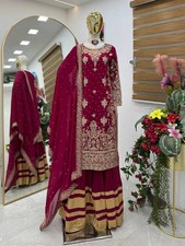 Designer New Heavy Faux Georgette Top Palazzo With Maroon Dupatta For Party Wear