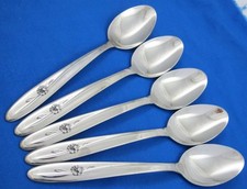 Lot 5 Sears Tradition PROVINCIAL ROSE Glossy Stainless Oval Soup Spoons