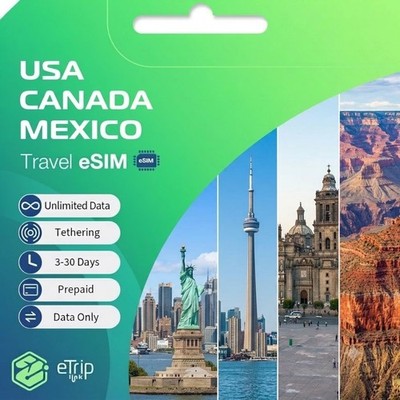 USA Canada Mexico Travel eSIM | Unlimited Data Only Plan