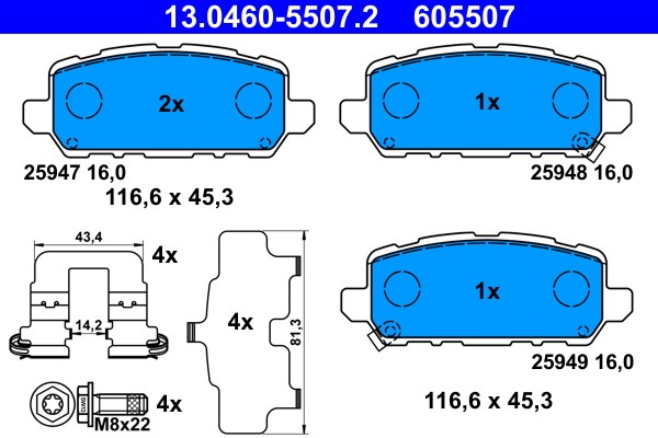 Rear ATE 13.0460-5507.2 Brake Pad Set, disc brake for HONDA