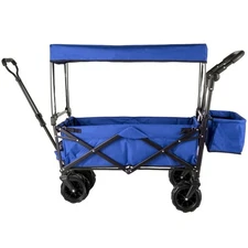 Extra Large Collapsible Garden Cart  Blue Removable Canopy Rear Storage