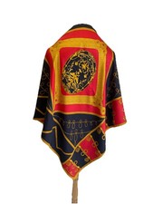 S25 Nina Ricci Vintage Silk Scarf Red Navy Gold Equestrian Rope Print Designer