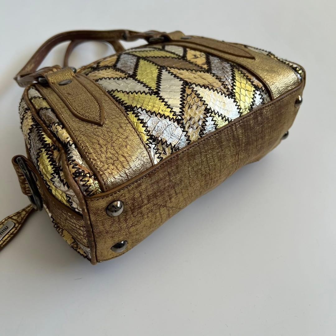 MIU MIU Leather Python Patchwork Handbag Vintage Gold Beige Crossbody Bag — image 14