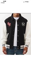 True Religion Collared Patch Fleece Varsity Jacket Men  s Size Small - 159.00