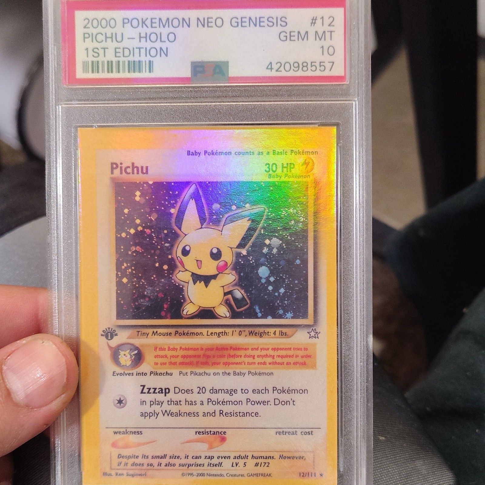 Pokémon Neo Genesis Pichu 12/111 Holo 1st Edition PSA 10 2000