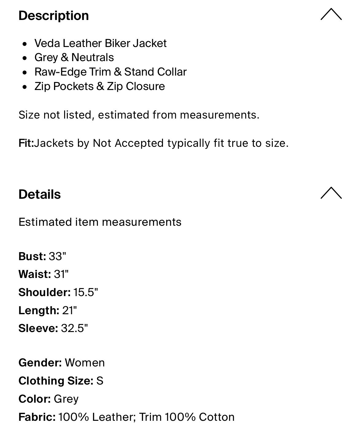 Veda Authentic Solid Gray 100% Leather Long Sleev… - image 4