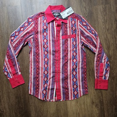 Mens S El General Red Button Down Rodeo Serape Nfr Cowboy Western
