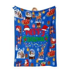 COMFAR Blue Cute Christmas Blankets and Throws for Adults/Women/Boys/Kids, Ho...