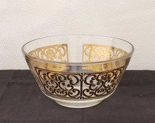1960s Georges Briard Glass Guild 22K Gold Scroll MCM 10” Serving Bowl Vintage