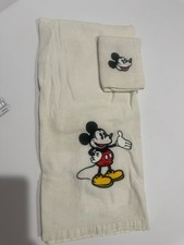 Vintage Disney Embroidered Mickey Mouse Bath Towel  Wash Cloth White