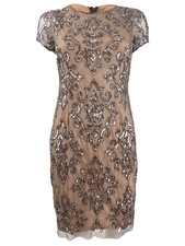 Adrianna Papell Women's Damask Sequined Mesh Dress (4, Lead)