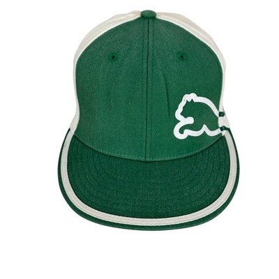 Puma 210 Flexfit Fitted Hat Green White Big Cat Logo 6 7/8 7 1/4 Wool Blend Retr