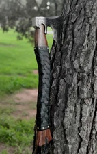 Hand Forged Carbon Steel Viking Axe, Leather Wrapped Handle