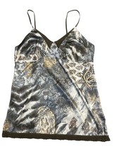 Vtg Y2K Fairy Coquette Crochet Lace Trim Satin Cami Tank Top Size M