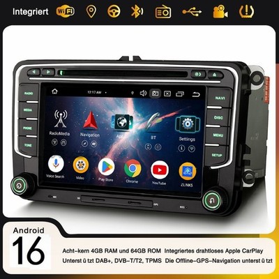 Carplay Autoradio Android 16 Navi Für VW Caddy Polo Amarok Crafter T6 Skoda Yeti