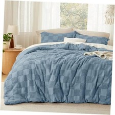 Size Comforter Set Mineral Blue, Queen 12 - Mineral Blue - Tufted Checkboard