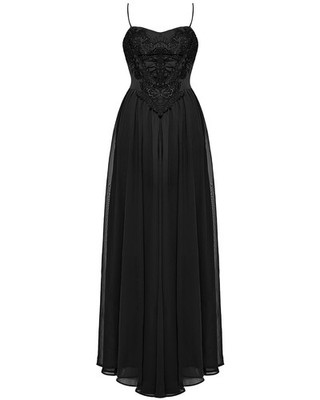 Punk Rave Daily Life Gothic Maxi Kleid mit Spitze - Schwarz