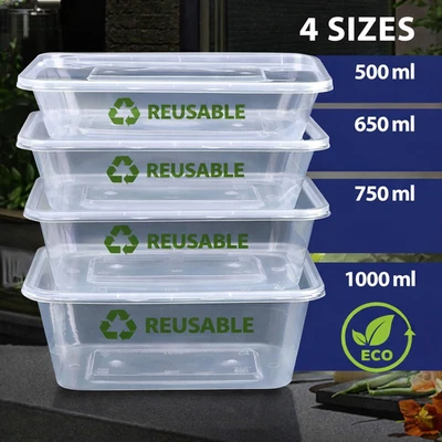 Plastic Food Containers with Lids Takeaway Microwave Reusable Storage Boxes - Image 1 of 4