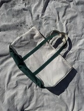 Vintage LL Bean Tote Bag Large With Green Trim And Zipper RARE